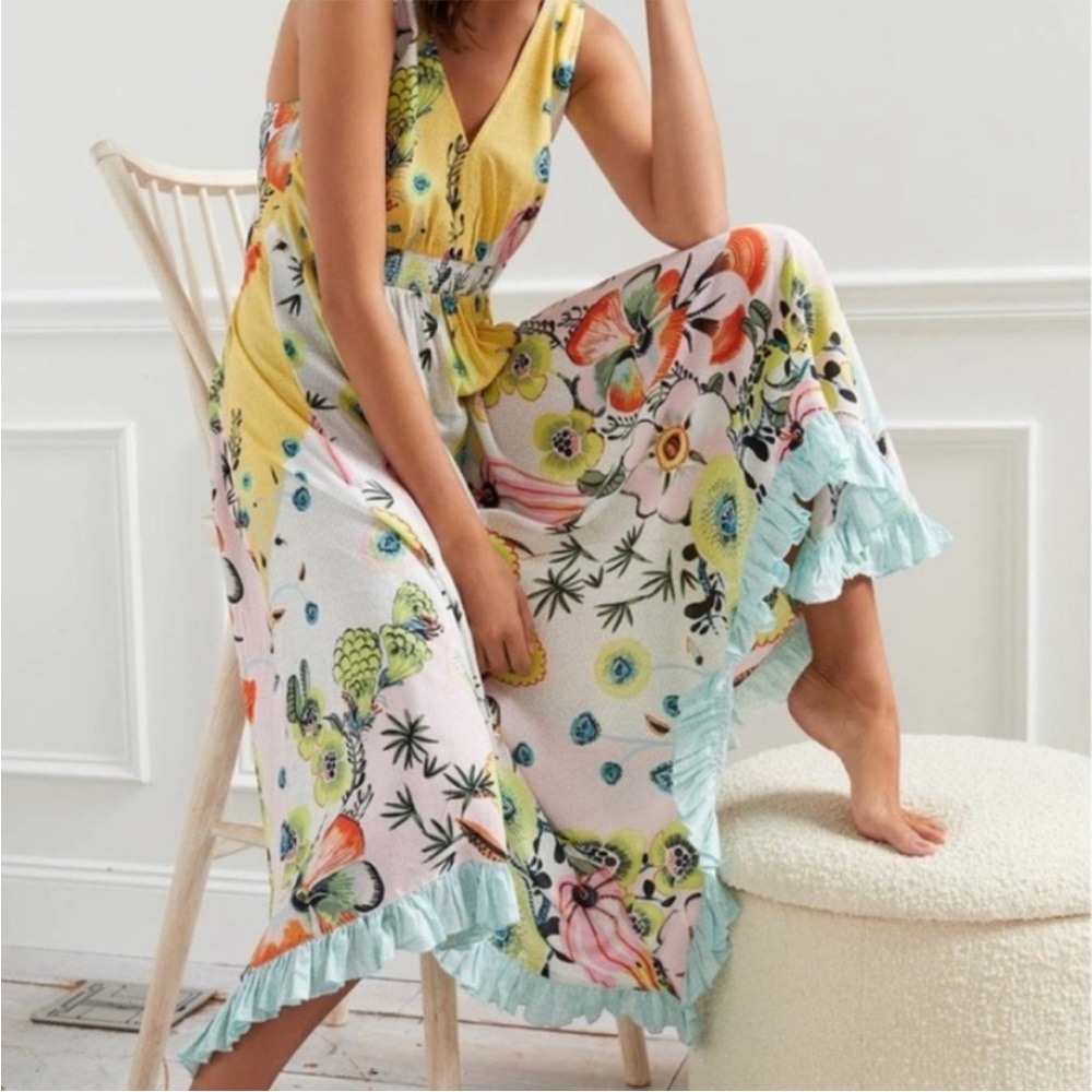 Anthropologie Margaux Sleep Floral Ruffle Midi Tank Dress | Size L